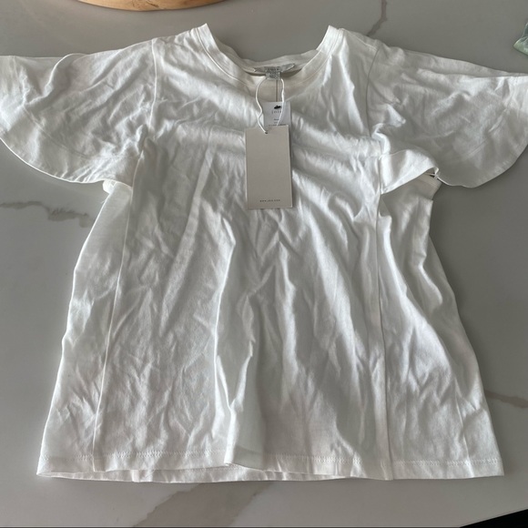 Joie Aeowin Cotton White Flutter Sleeve Tee NWT $138 - Picture 7 of 10